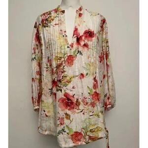 120% Lino Floral Linen Blouse Top Italy Long Sleeve – Tags Removed (Bust 22”)